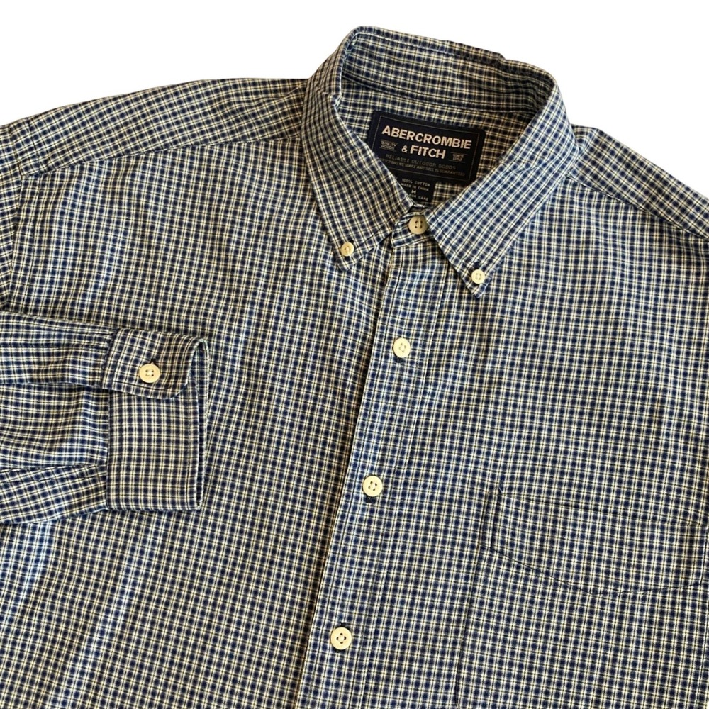 Abercrombie & Fitch Mens Medium Blue‎ Green Check Cotton Button Down Shirt
